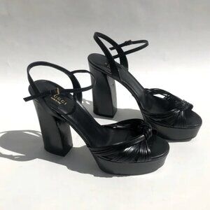 Gucci Allie Knotted Platform Sandals EU 37 US 7 Black Crawford Block High Heel
